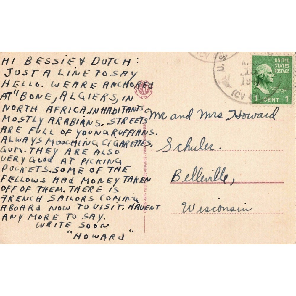 Vtg 1941 Algiers Algeria Postcard Danses d'Ouled-Nails US Navy Postmark 1284 - Picture 2 of 2